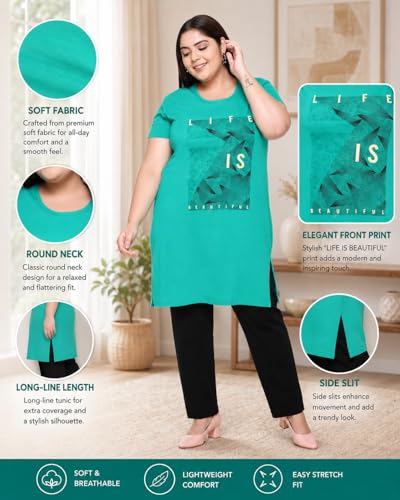 Image of In Love Women's Printed Cotton Plus Size Longline T-Shirt with Pockets | Cotton fabric - soft longline T-shirt with easy plus-size fit