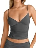 PINKMSTYLE Women Sexy Deep V Neck Double Lined Sleeveless Fitted Basic Tops Y2K Tank Top Cami Deep Grey Small