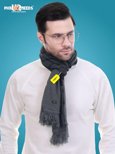 Image of Pick Ur Needs Premium Men's Warm And Stylish Woolen Muffler Angoora With Solid Color Plain Design And Stylish Tussles Ends Muffler For Men