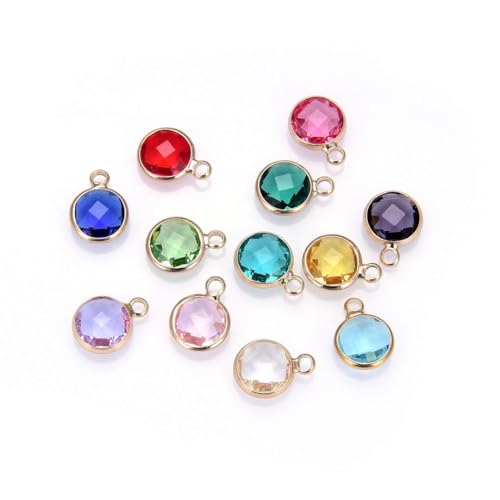 Adabele 1 Set Grade A Mixed Birthstone Charm 10mm Crystal Pendant Drop Bead 18K Yellow Gold Plated (12pcs) For DIY Craft Jewelry Making CCP25
