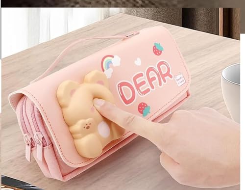 Image of DEOXY Bear Large Cartoon Theme Pencil Case,3D Pouch,Multipurpose Zipper for Kids,Pen and Pencil Bag for School Kids(Large-Bear)