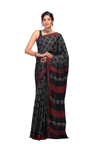 Anuttara Black & Grey Bhagalpuri Modal Silk Printed Border Hand Block Ethnic Saree With Blouse_AAFS1130-FS