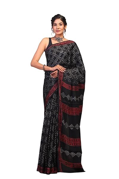 Anuttara Black & Grey Bhagalpuri Modal Silk Printed Border Hand Block Ethnic Saree With Blouse_AAFS1130-FS