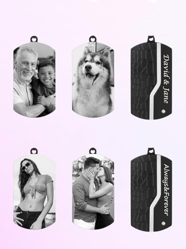 Jovivi Personalisierte Dog Tag Halskette mit Foto und Textgravur Fotoanhänger Beidseitig Gravur Edelstahl Hundemarke Kette Memorial Anhänger Kette personalisiertes Geschenk für Damen Herren (Silber)