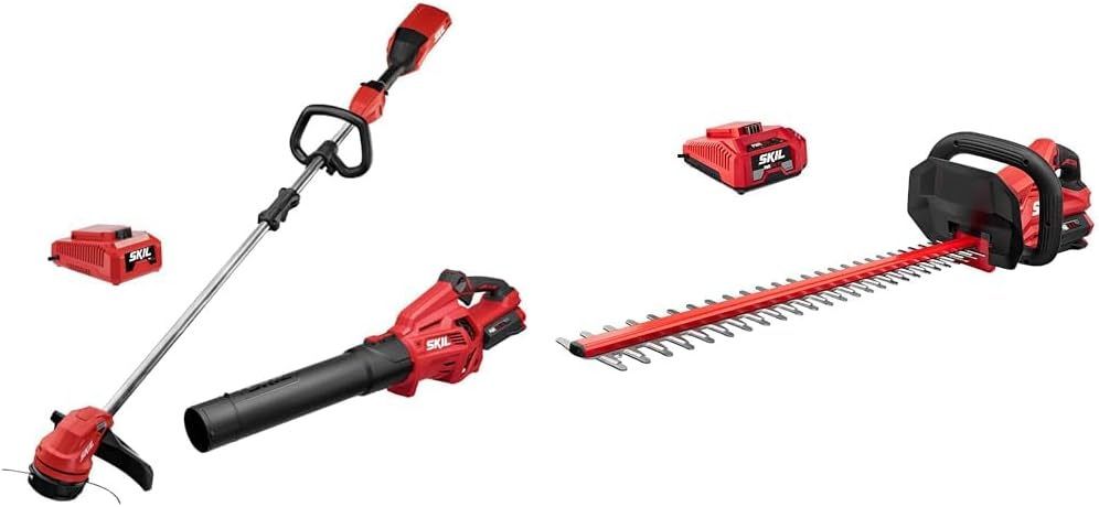 SKIL CB7478C-11 PWR CORE 40 Brushless 40V 14" String Trimmer and Leaf Blower Combo & PWR CORE 40 Brushless 40V 24” Cordless Hedge Trimmer Kit with Dual Action Blade