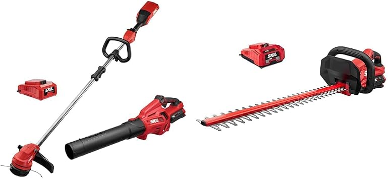 SKIL CB7478C-11 PWR CORE 40 Brushless 40V 14" String Trimmer and Leaf Blower Combo & PWR CORE 40 Brushless 40V 24 Cordless Hedge Trimmer Kit with Dual Action Blade