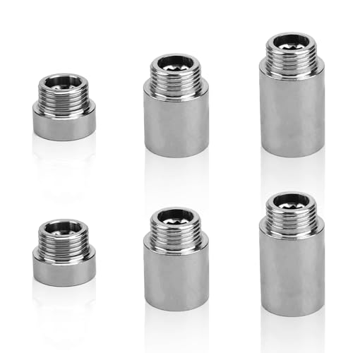6 Piezas Prolongación de Grifo 1/2 Pulgada, Extensión de Grifo Accesorios Roscado Acero Inoxidable Tubo de Extensión para Instalación Calefacción y Agua Potable