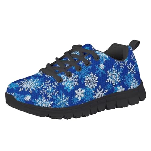 Blue Snowflake Little Kid 2 Shoes Athletic Running Fashion Sneakers Walking Breathable Kids Girls Fitness Tennis Lightweight Shoes Black Sole
