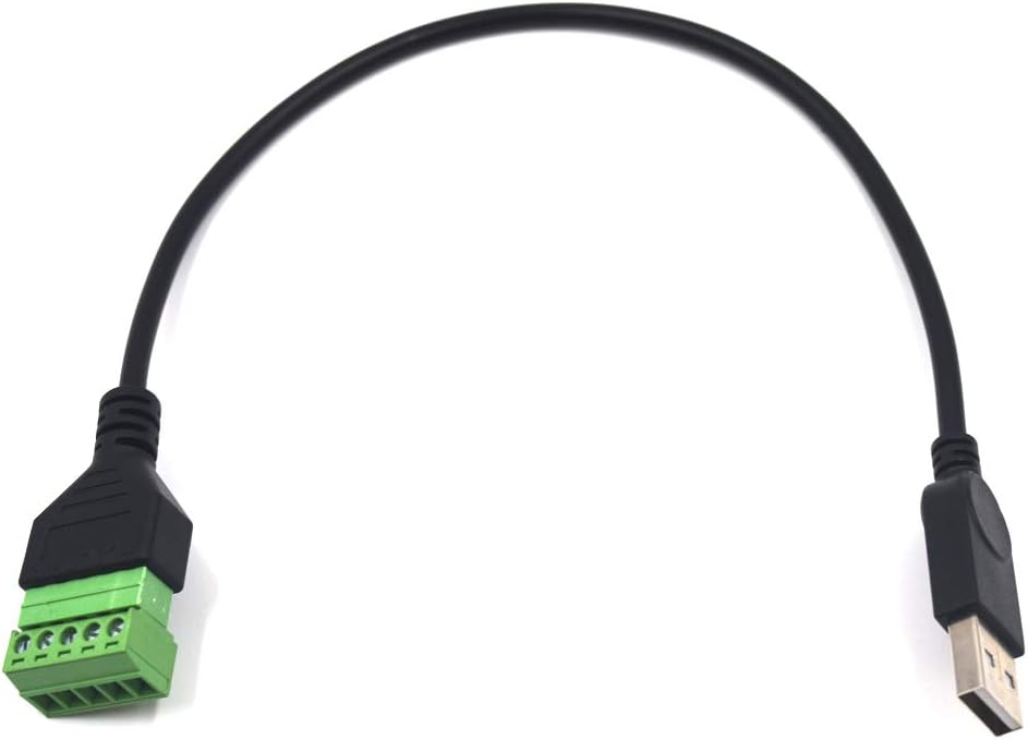 11.8 inch USB 2.0 Male to 5 Pin Screw Terminal Female Charging and Data Transfer Adapter Connector Converter Extension Shield Cable Cord (USB Male)