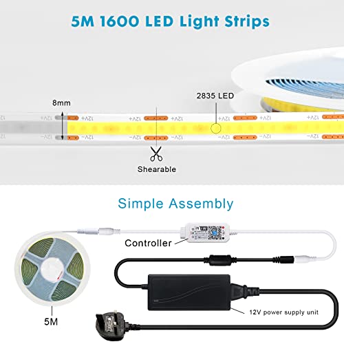 INDARUN Smart WiFi Neutral White Cob Led Strip Light 4000K DC12V 5A, Dimmable Led Strip Set including APP Control - Image 2
