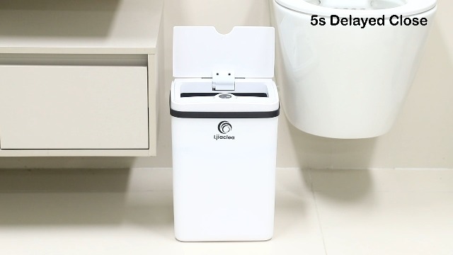 Image of Automatic Touchless Bathroom Trash Can with Lid 4 Gallon Motion Sensor Electric Waterproof Platic Slim Garbage Can for Kitchen,Bedroom, Office, Living Room,Laundry,Battery,White,2Pack