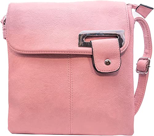 Image of Woodland Leathers Women's Cross Body Shoulder Messenger Bag, Multiple Slip and Zip Pockets Handbag with Storage Pocket (Pink)