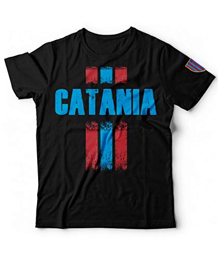 Generico T-Shirt Catania Calcio Città Sicilia Maglietta Stadio Rossoazzurri Massimino Cibali Etna Liotro (Nero, M)