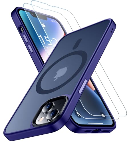 SPIDERCASE Designed for iPhone 13 Case/iPhone 14 Case, [Military-Grade Drop Tested][with 2 pcs Tempered Glass Screen Protector] [Compatible with Magsafe][Soft Silky Touch] Slim Protective Case-Purple