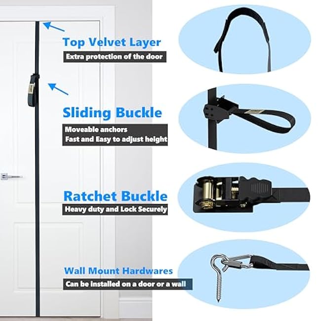 Door and Wall Moveable Anchor Straps with Adjustable Multi Point for Resistance Bands, Workout Attachment for Home Gym, Fits 6-8 ft Doors