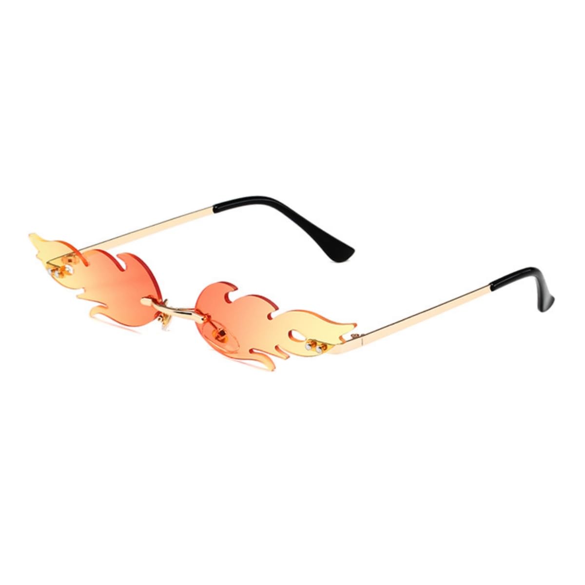 RUNHUISFashion Fire Flame Sunglasses Women Men Retro Rimless Fire-Shape Wave Glasses Vintage Eyewear for Halloween Party