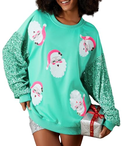 NUFIWI Women Christmas Sweatshirt Sequined Long Sleeve Glitter Santa Shirt Funny Merry Sweatshirts Xmas Holiday Pullover - Image 3