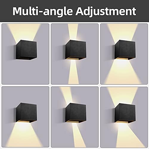 CHENBEN LED Black Up and Down Wall Light 2Pack 12W 3000K Modern Outdoor Wall Lights Square Outdoor Lights IP65 Waterproof Outside Lights Adjustable Indoor Wall Sconce for Living Room,Hallway,Bedroom