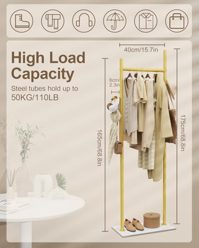GUOHNHE Perchero de Pie, Gran Perchas Independientes Moderno con Placa Inferior de Roca Gruesa y 2 Ganchos, Metal Bengaleiro, para Oficina, 50 x 30 x 175 cm, Amarillo Dorado, GYJ302MWJ - imagen 3