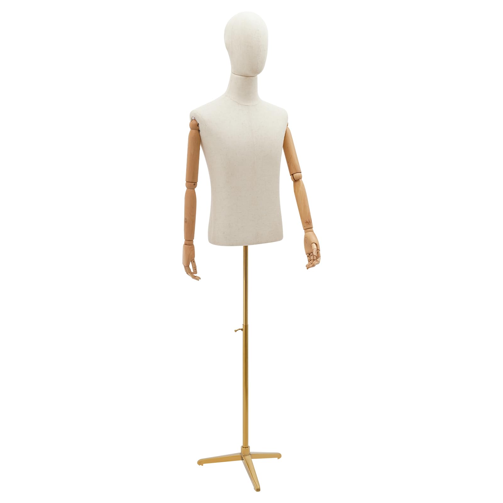 Schneiderpuppe Männlich Schaufensterpuppe Verstellbar (134-193 cm) - Herren Torso mit Dreiecksbasis, Oberkörper Mann, Herrnbüste und Schneiderbüste für Nähen und Ausstellen (Gold, M)