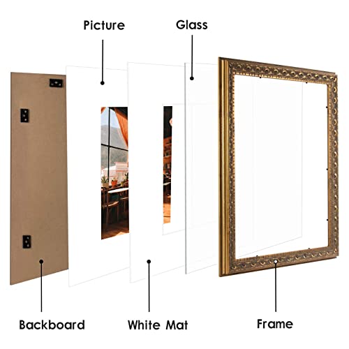 Image of Golden State Art, 12x16 Ornate Bronze Color Frame - White Mat for 8x12 Photo - Complex Molding Design - Wall Mounting - Portrait /Landscape - Tempered Glass
