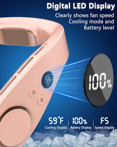 Image of FWV Neck Fan with Cooling Plate, Whisper Quiet 30dB, 5500mAh Up to 24H, Hands-Free USB-C Headphone Fans, LED for Battery&Speed, Bladeless Portable Neck Coolers for Hot Weather Outside Sports Pink