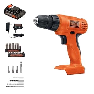 BLACK+DECKER 20V MAX POWERCONNECT Power Drill Cordless Drill Driver Electric Screwdriver with 30 Piece Bit Set, Battery and Charger Included (LD120VA)