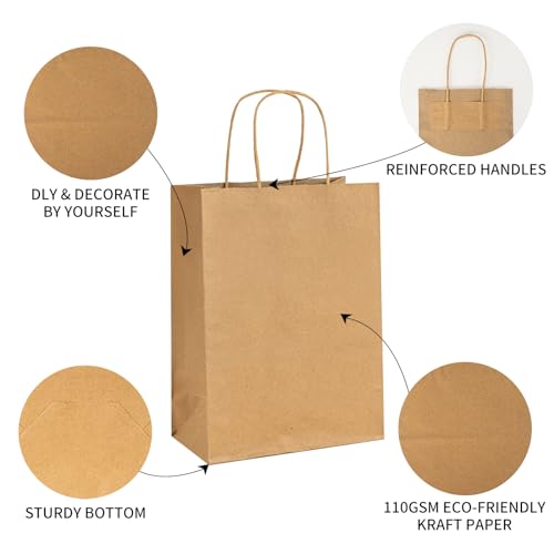 METAPRINT 50 Pack Small Brown Paper Gift Bags with Handles, 5.8"x3.2"x8.25" Kraft Paper Gift Bags for Retail, Birthday Parties, Shopping, Versatile Craft Bags & Goodie Sacks - Thumbnail 3