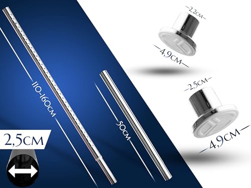 MEISENBERG Duschvorhangstange ohne Bohren 160-210cm, Silber, Ø 25 mm, Teleskop Gardinenstange Klemmen - Teleskopstange für Fenster, Dusche und Trennwand