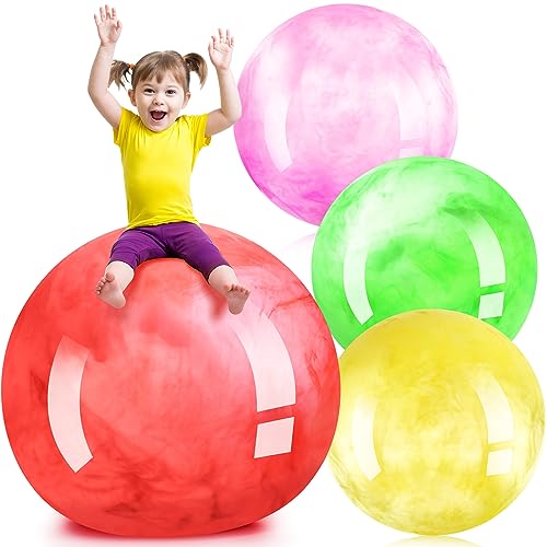Meooeck 4 Pcs Inflatable Marbleized Big Bouncy Balls