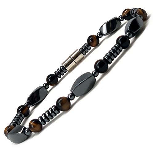 Accents Kingdom Elegant Tiger's Eye Bead Hematite Magnetic Therapy & Healing Stone Bracelet for Arthritis and Carpal Tunnel, 8.5