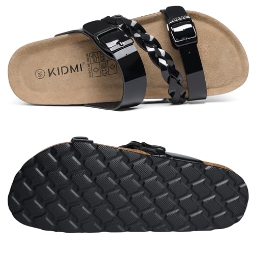 Image of KIDMI Women's Cork Footbed Sandals with Arch Support Comfortable Slip-On Slide Sandals With Adjustable Buckle for Summer