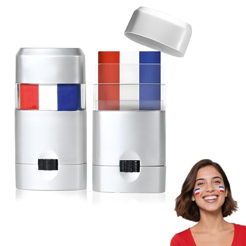 JoyEcho - Lot de 2 Stick Maquillage Drapeau France, Bleu Blanc Rouge, Kit Supporter France, Football, Euro,Coupe du monde Rugby Foot, Allez Les Bleus