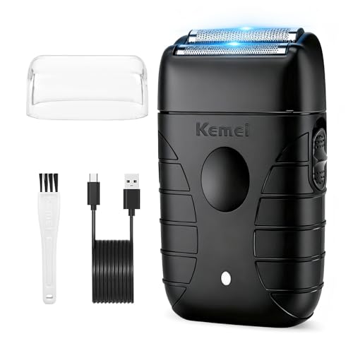 KEMEI Afeitadora de láminas para hombres, afeitadora eléctrica, afeitadora de peluquería de doble lámina, afeitadora de barba inalámbrica, recargable por USB hasta 180 minutos