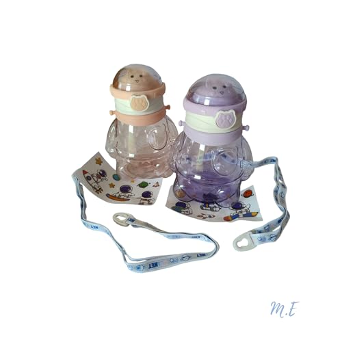 Garrafa de água infantil Cat Astronauta c/adesivos c/alça c/canudo em silicone antivazamento 700 ml
