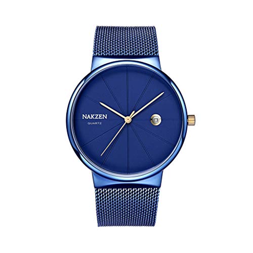Preisvergleich Produktbild GaLon Herrenuhr, ultradünne Business Herrenuhr Japanischer Uhrwerkkalender Wasserdichtes Milan-Armband (Color : Blue)