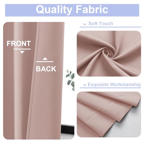 Simplebrand Ava Blush Blackout Curtains for Bedroom 84 Inch Length 2 Panels Set, Solid Thermal Insulated Privacy Nursery Window Treatment Curtains Blackout Drapes, W50 x L84 Inch, Blush