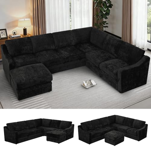 ACMEASE 115 Inches Chenille Sectional Sofa with Storage Ottoman, Modern