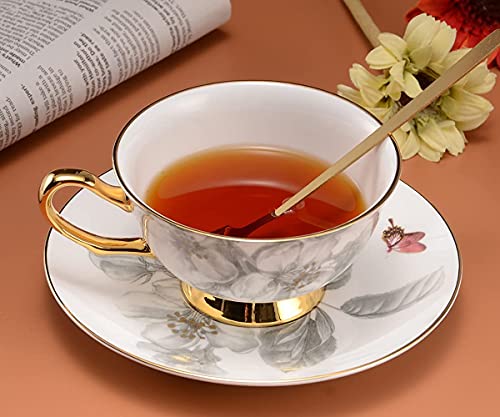 Pfedxoon Tea Cup And Saucer Set, 7 Oz. Ivory Porcelain Coffee Cup Vintage Floral Ceramic Tea Cup Set With Saucer And Spoon #TOP2