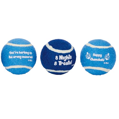 Rite Lite Hanukkah Dog Toy Tennis Balls Set of 3 - Perfect Chanukah Gift for Dog Owners, Decorations, Jewish Holiday Party Favors, Goodie Bag Rewards, Accessories Jewish Gifts Festival of Lights