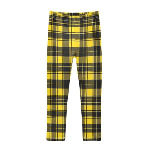 Girls Leggings Yellow Black Tartan Plaid Kids Length Leggings Pants Toddler Athletic Soft Tights Trousers 4T