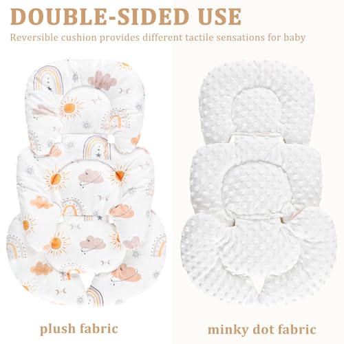 Image of Infant Car Seat Insert, Car Seat Head Support Baby Girls Boys, Soft & Reversible Newborn Carseat Insert Cushion with 2 Strap Covers, for Stroller, Swing, Bouncer (White Boho Rainbow)