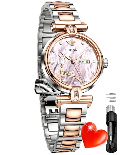 Image of OLEVS Women Watch Silver Stainless Steel Two Tone Fashion Ladies Analog Quartz Waterproof Luminous Date Day Wrist Watches