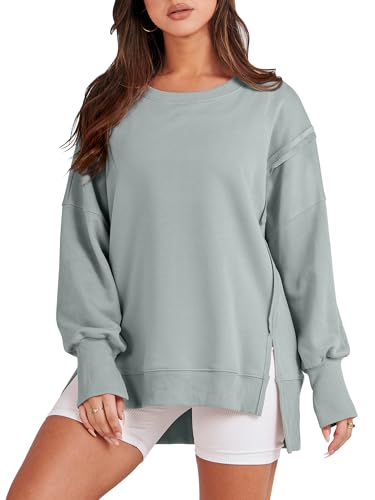 ANRABESS Womens Oversized Sweatshirts Crew Neck Long Sleeve Shirts Casual Loose Slit 2025 Fall Outfits Y2K Teen Girls Clothes