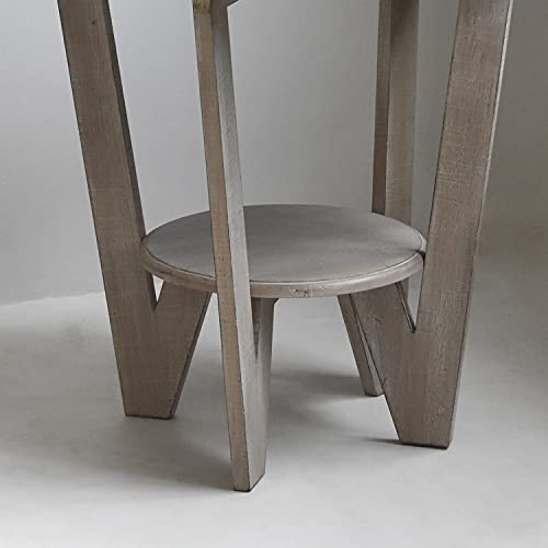 Lonyke Round Farmhouse End Table With Storage Shelf，French Country Grey Accent Table, Dinning Or Living Room, Small Spaces, Modern, Vintage Grey Finish #TOP3