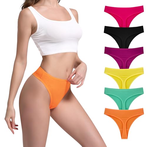 Image of High Waist Cotton Thongs Women Cotton Rib Thongs Panties 6pcs | Wironoat High Waist Cotton Thongs Women Cotton Rib Comfortable Soft Thongs Panties Pack 6