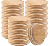PUCSIQ 20 tapas de bambú redondas de 80 mm con junta de silicona y ventilación para tarros de yogur, tapas reutilizables de madera