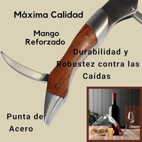 MIKALITY Abridor De Vino con funda, Sacacorchos Camarero, De Acero Inoxidable y Madera, Cuchilla, Abrebotellas, Accesorios De Vino profesional, Regalos, Cocina y Bar - imagen 3