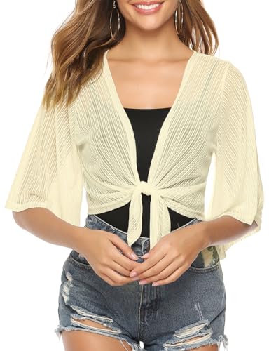 Image of iClosam Women Tie Front Chiffon Shrug Short Sleeve Cropped Sheer Bolero Shrug Cardigan