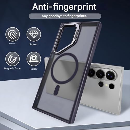 Image of DIZORO Compatible with Samsung Galaxy S26 Ultra 5g Case, Compatible with Wireless Charging, with Camera Stand, Military Grade Drop Tested,Translucent Hard Back Soft Edge Back Cover (Deep Purple)